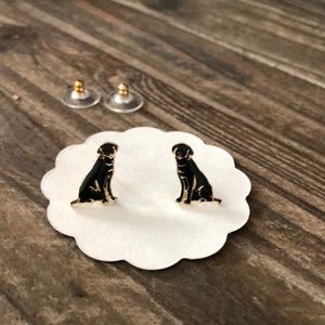Black labrador enamel stud earrings